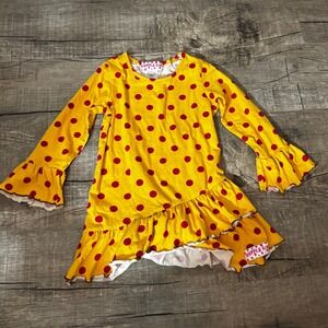 Ruffle Girl Yellow Polka Dot Dress Girls‎ Size 6 Long Sleeve Ruffled Hem